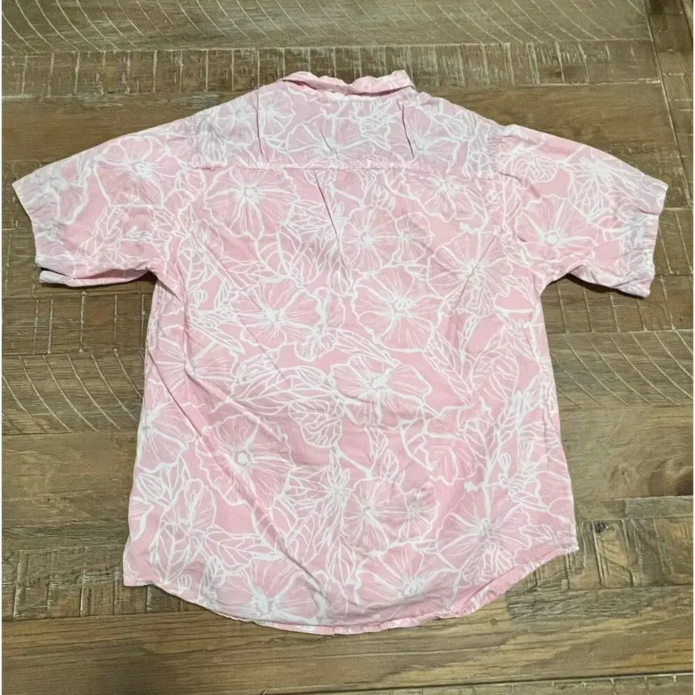 Distortion Boys Button Down Shirt Size Medium 10-12 Pink Tropical Print Dressy